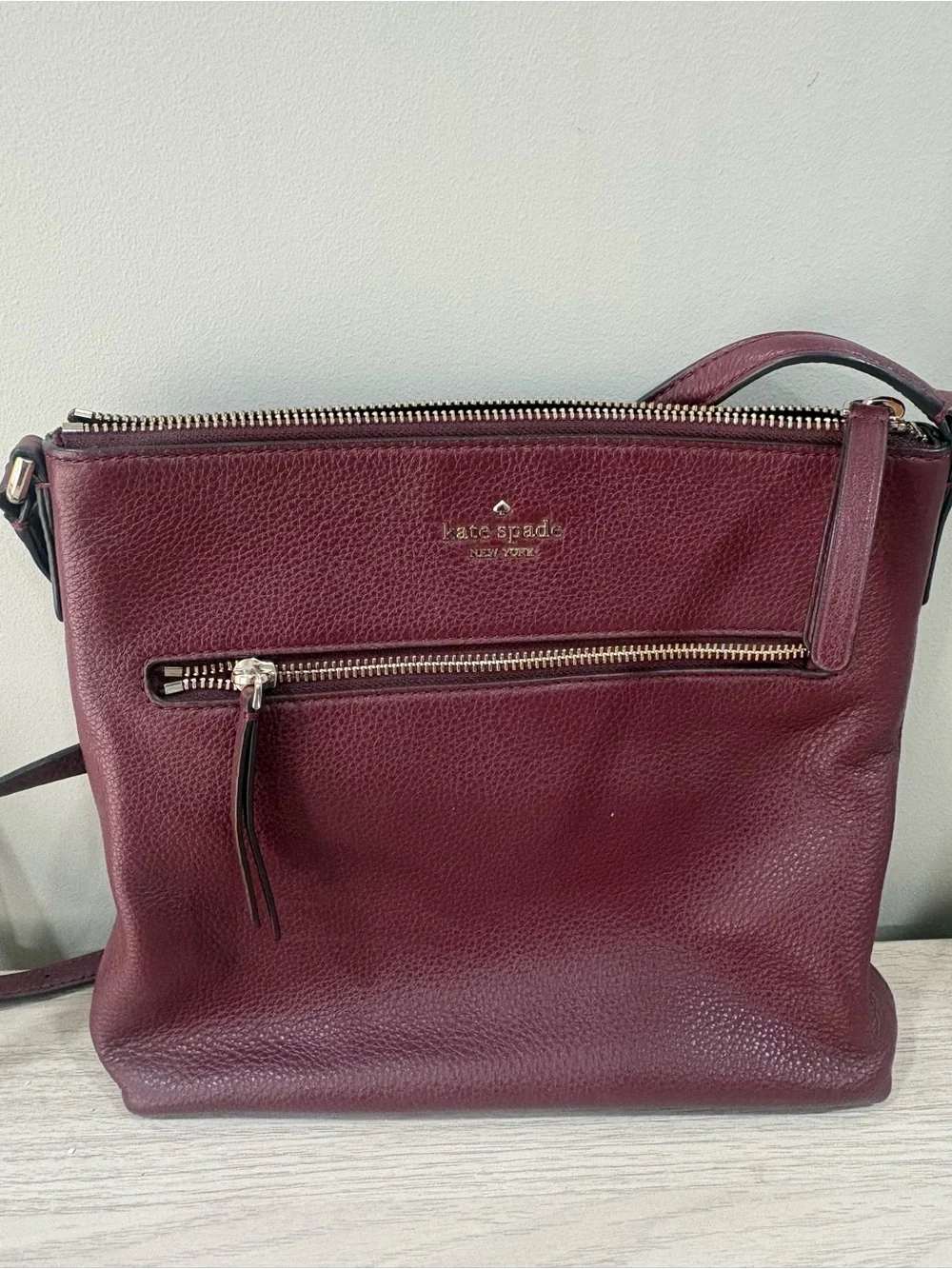 Kate Spade New York Jackson Top Zip Leather Crossbody Bag Soft Maroon Pebbled